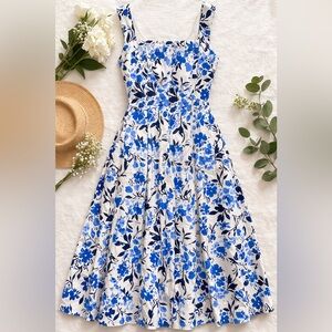 Free Assembly Blue Floral Cotton Midi Dress | Size Small (4-6)